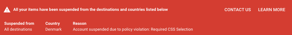 Chybová hláška Merchant Center Missing CSS Error